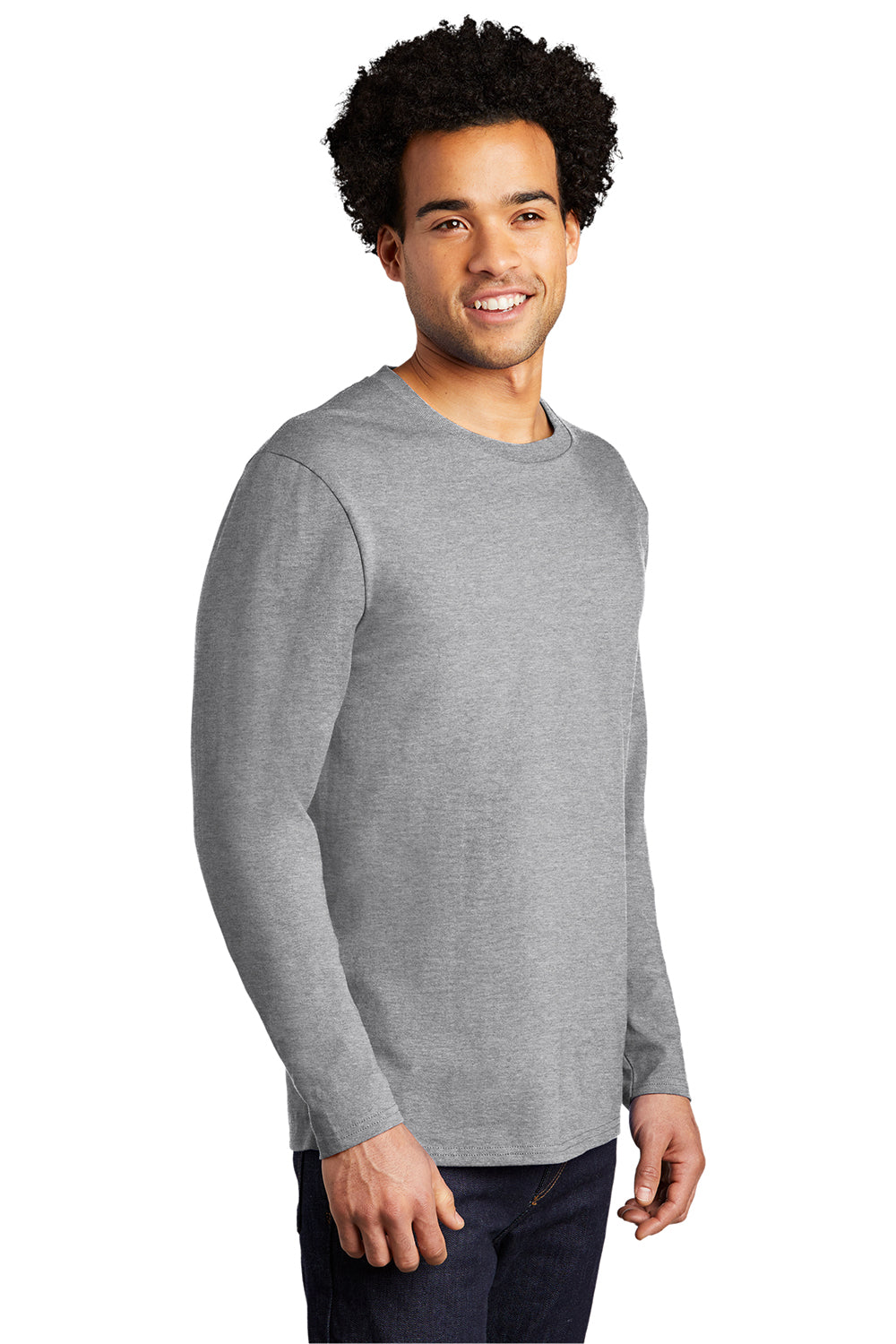 Port & Company PC600LS Mens Bouncer Long Sleeve Crewneck T-Shirt Heather Grey Model 3q