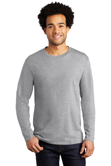 Port & Company PC600LS Mens Bouncer Long Sleeve Crewneck T-Shirt Heather Grey Model Front