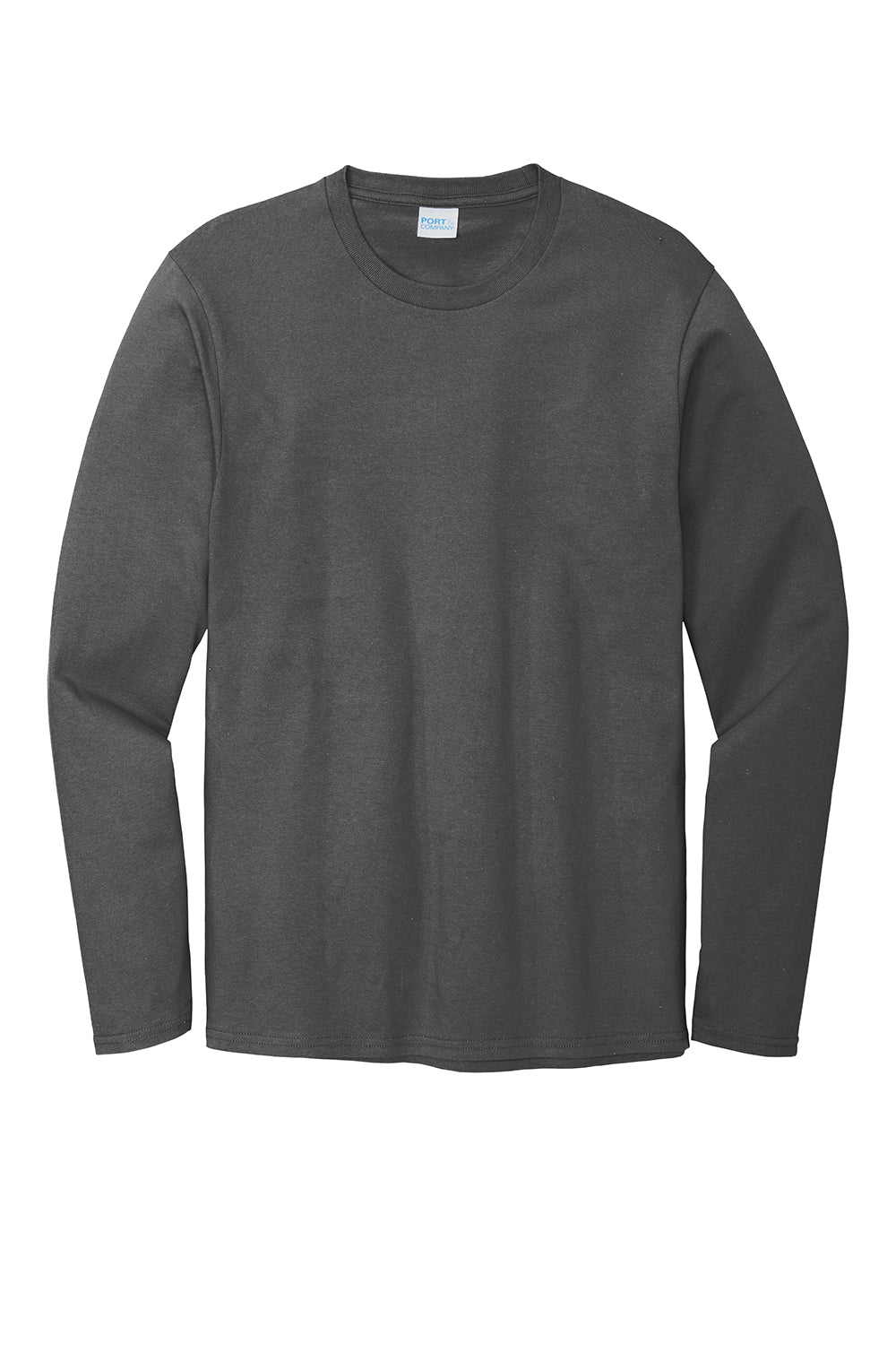 Port & Company PC600LS Mens Bouncer Long Sleeve Crewneck T-Shirt Coal Grey Flat Front