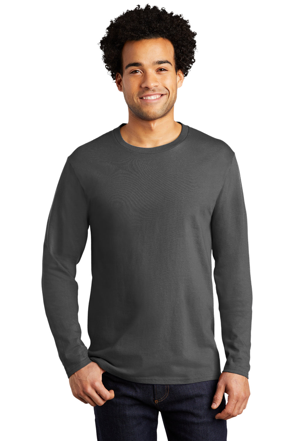 Port & Company PC600LS Mens Bouncer Long Sleeve Crewneck T-Shirt Coal Grey Model Front