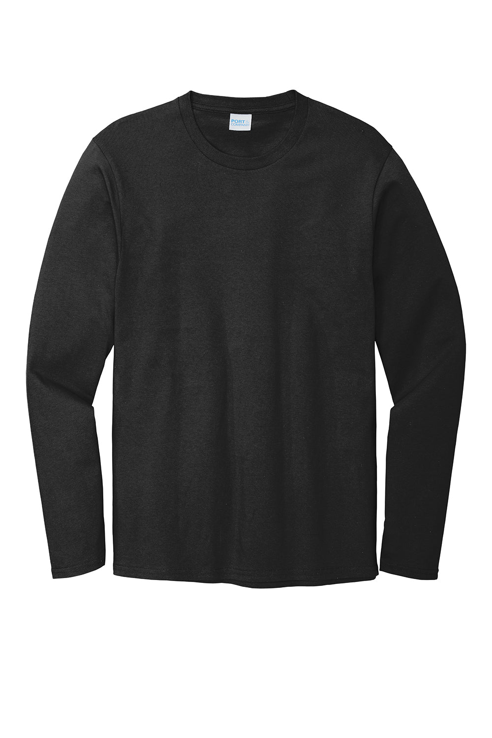 Port & Company PC600LS Mens Bouncer Long Sleeve Crewneck T-Shirt Deep Black Flat Front