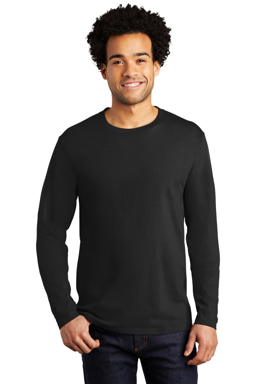 Port & Company PC600LS Mens Bouncer Long Sleeve Crewneck T-Shirt Deep Black Model Front