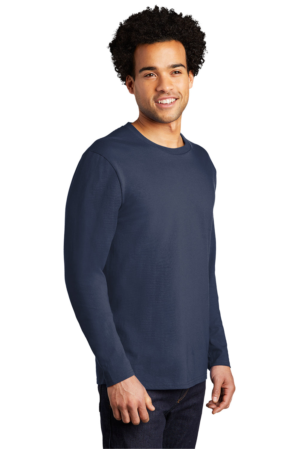 Port & Company PC600LS Mens Bouncer Long Sleeve Crewneck T-Shirt Navy Blue Model 3q