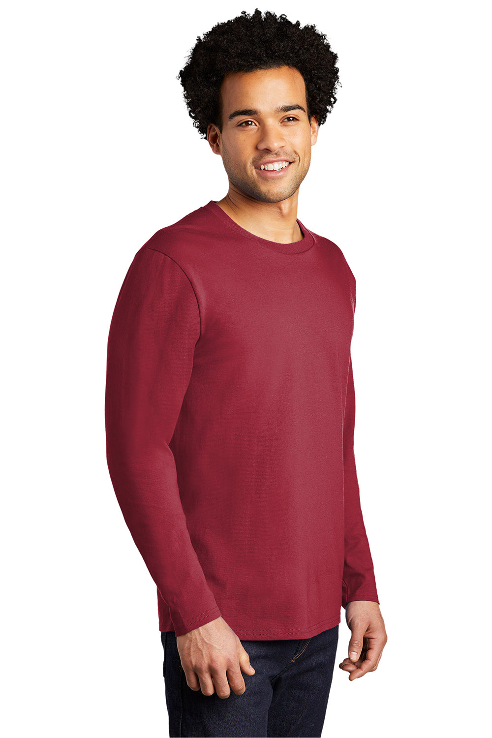 Port & Company PC600LS Mens Bouncer Long Sleeve Crewneck T-Shirt Rich Red Model 3q