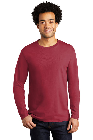 Port & Company PC600LS Mens Bouncer Long Sleeve Crewneck T-Shirt Rich Red Model Front