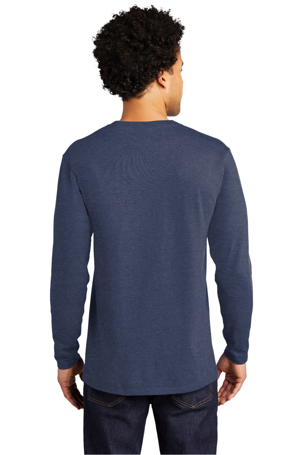 Port & Company PC600LS Mens Bouncer Long Sleeve Crewneck T-Shirt Heather Team Navy Blue Model Back