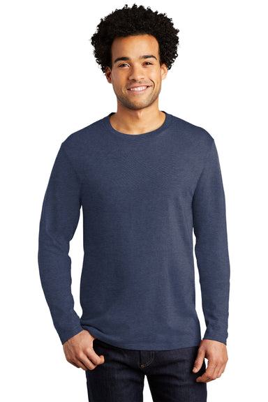 Port & Company PC600LS Mens Bouncer Long Sleeve Crewneck T-Shirt Heather Team Navy Blue Model Front