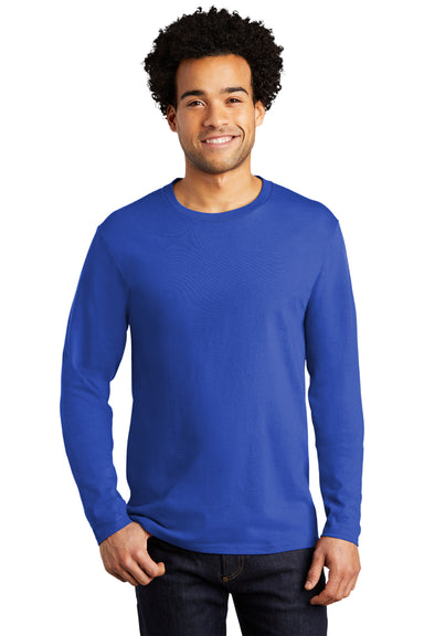 Port & Company PC600LS Mens Bouncer Long Sleeve Crewneck T-Shirt True Royal Blue Model Front