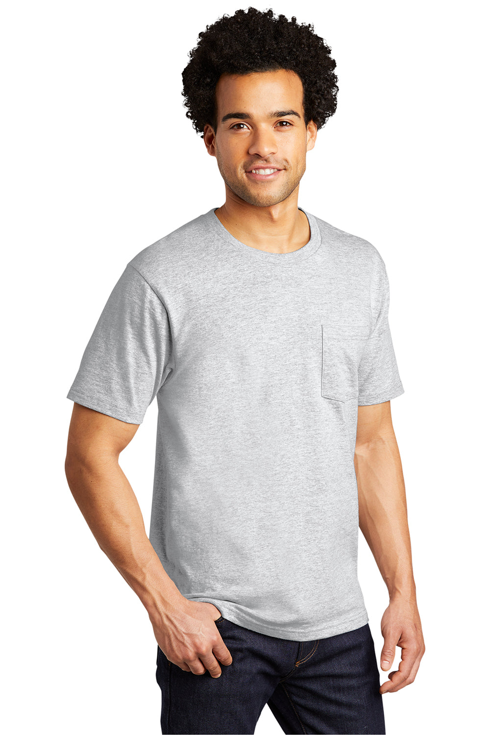 Port & Company PC600P Mens Bouncer Short Sleeve Crewneck T-Shirt w/ Pocket Ash Grey Model 3q