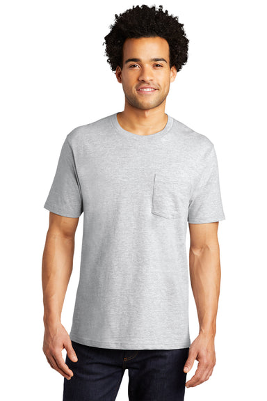 Port & Company PC600P Mens Bouncer Short Sleeve Crewneck T-Shirt w/ Pocket Ash Grey Model Front