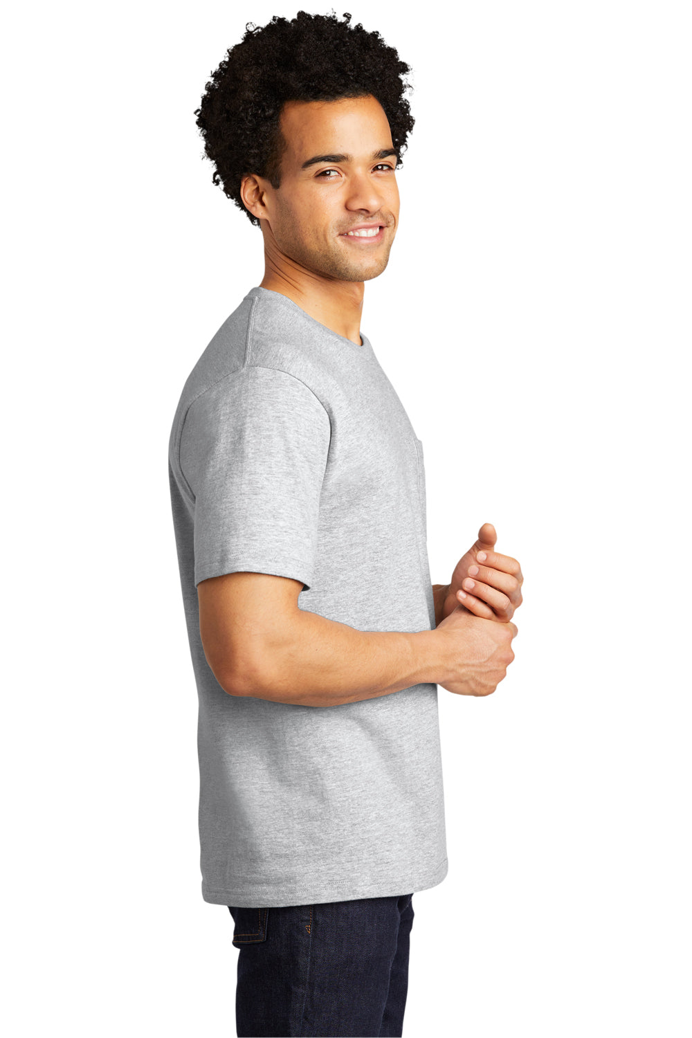 Port & Company PC600P Mens Bouncer Short Sleeve Crewneck T-Shirt w/ Pocket Ash Grey Model Side