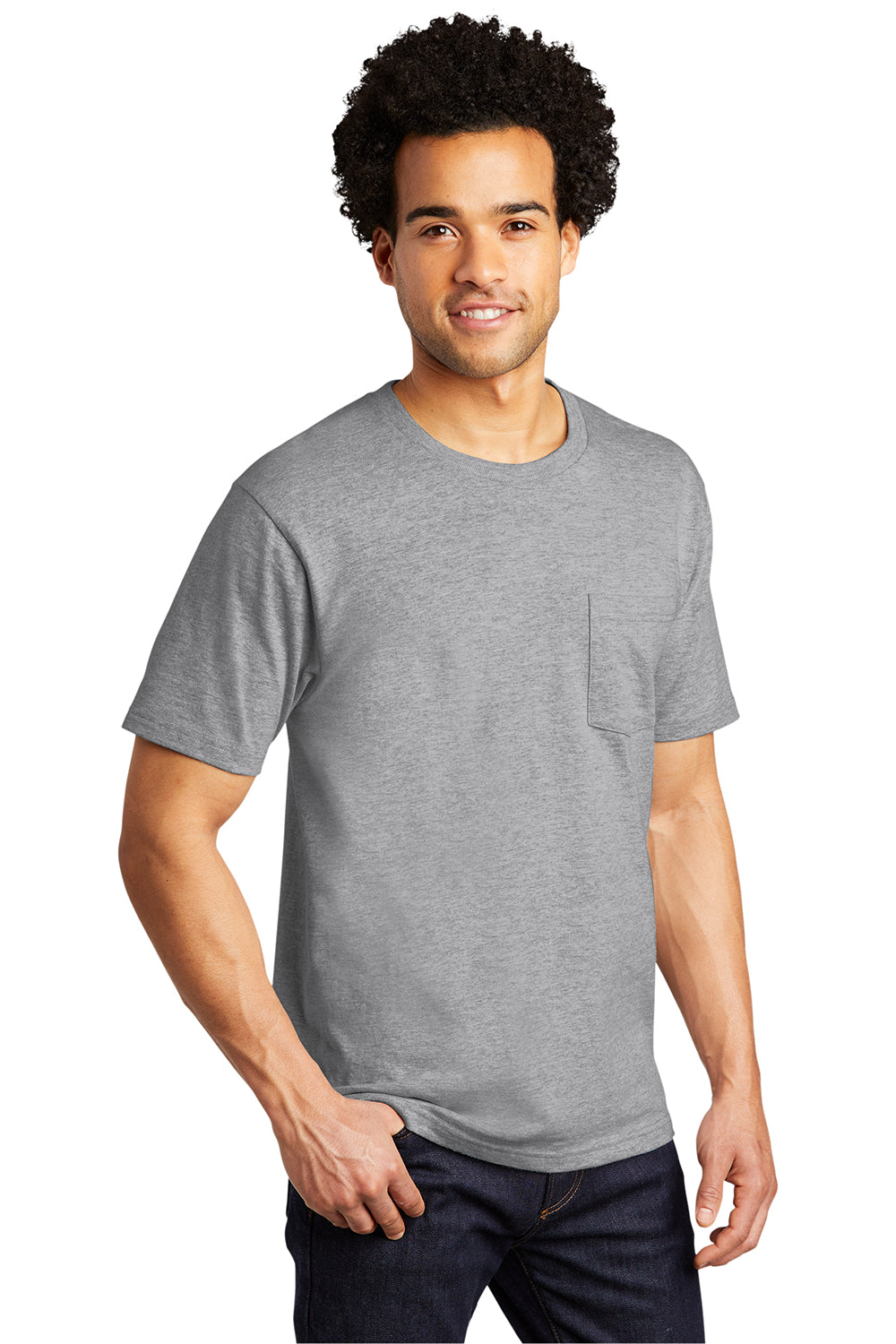 Port & Company PC600P Mens Bouncer Short Sleeve Crewneck T-Shirt w/ Pocket Heather Grey Model 3q