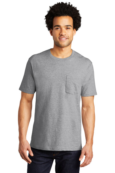 Port & Company PC600P Mens Bouncer Short Sleeve Crewneck T-Shirt w/ Pocket Heather Grey Model Front