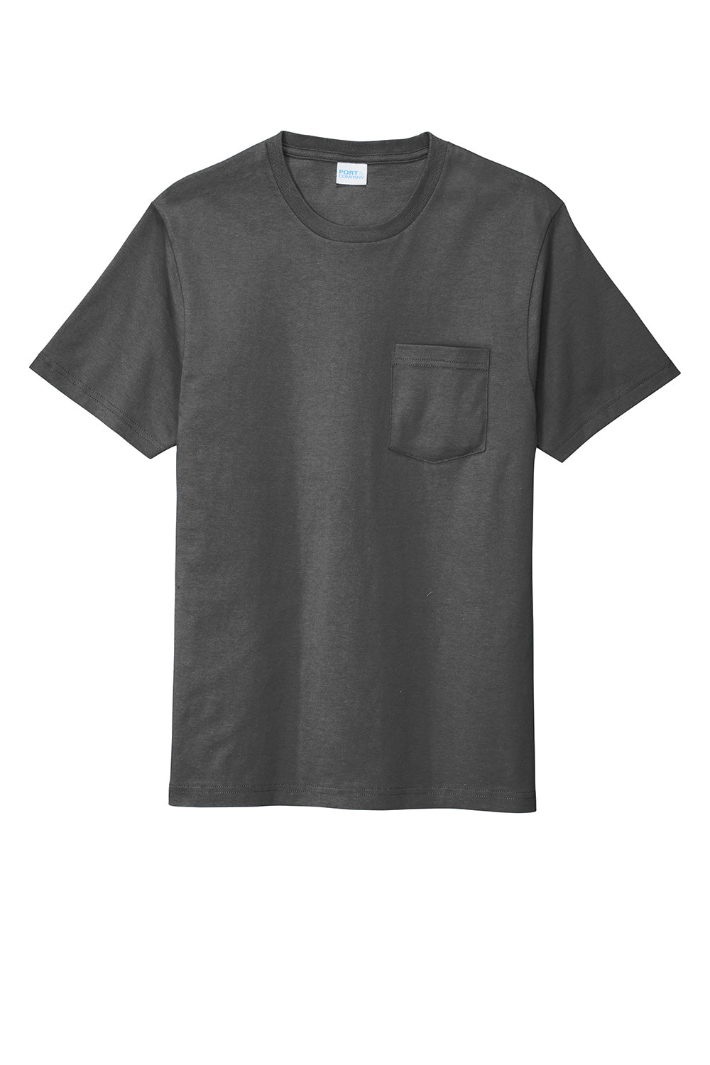 Port & Company PC600P Mens Bouncer Short Sleeve Crewneck T-Shirt w/ Pocket Coal Grey Flat Front