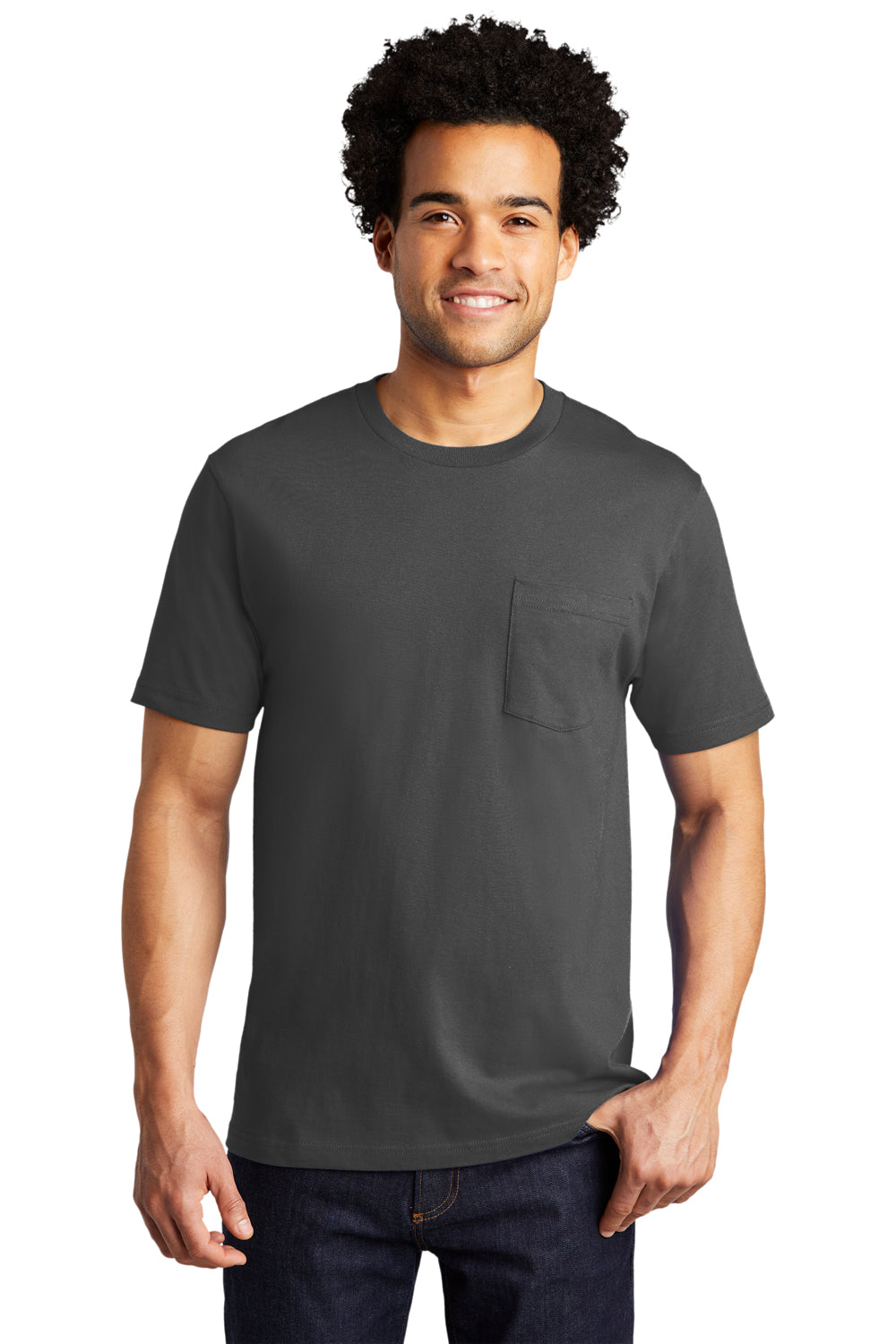 Port & Company PC600P Mens Bouncer Short Sleeve Crewneck T-Shirt w/ Pocket Coal Grey Model Front