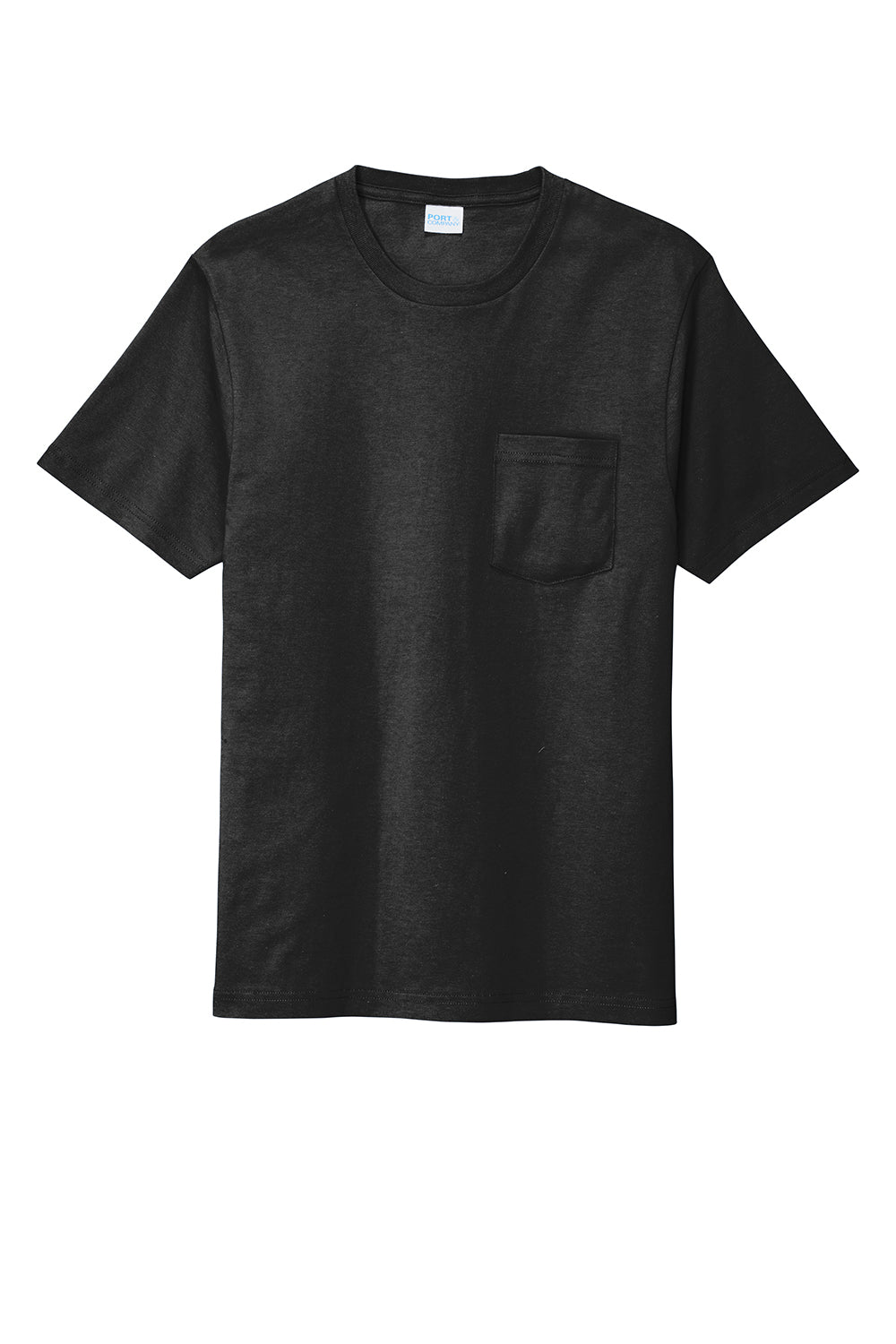 Port & Company PC600P Mens Bouncer Short Sleeve Crewneck T-Shirt w/ Pocket Deep Black Flat Front