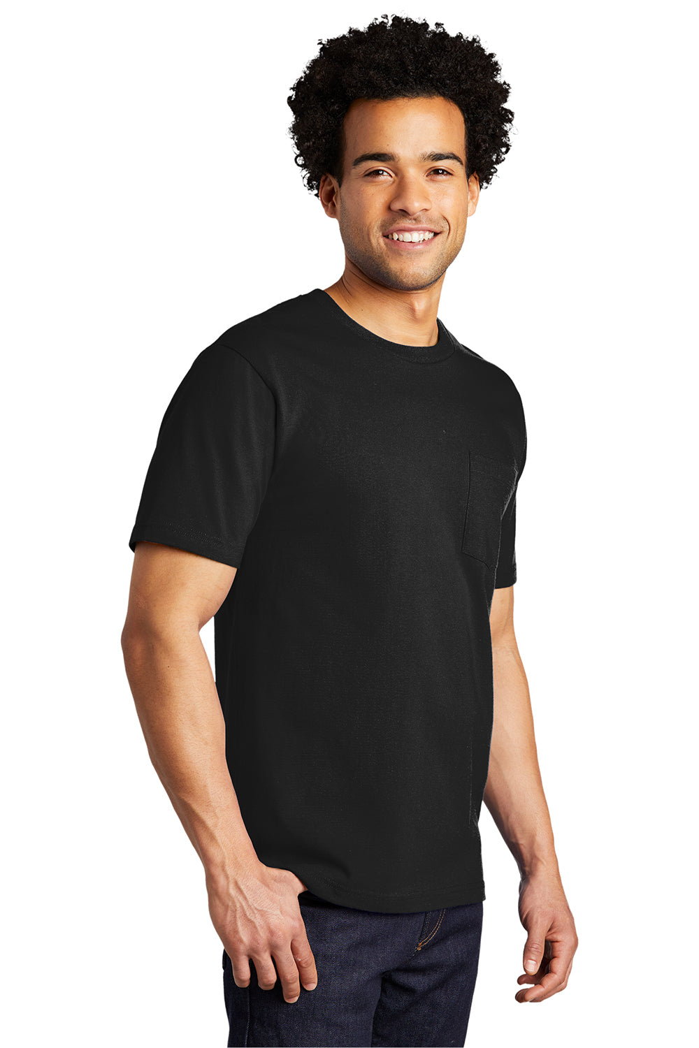 Port & Company PC600P Mens Bouncer Short Sleeve Crewneck T-Shirt w/ Pocket Deep Black Model 3q