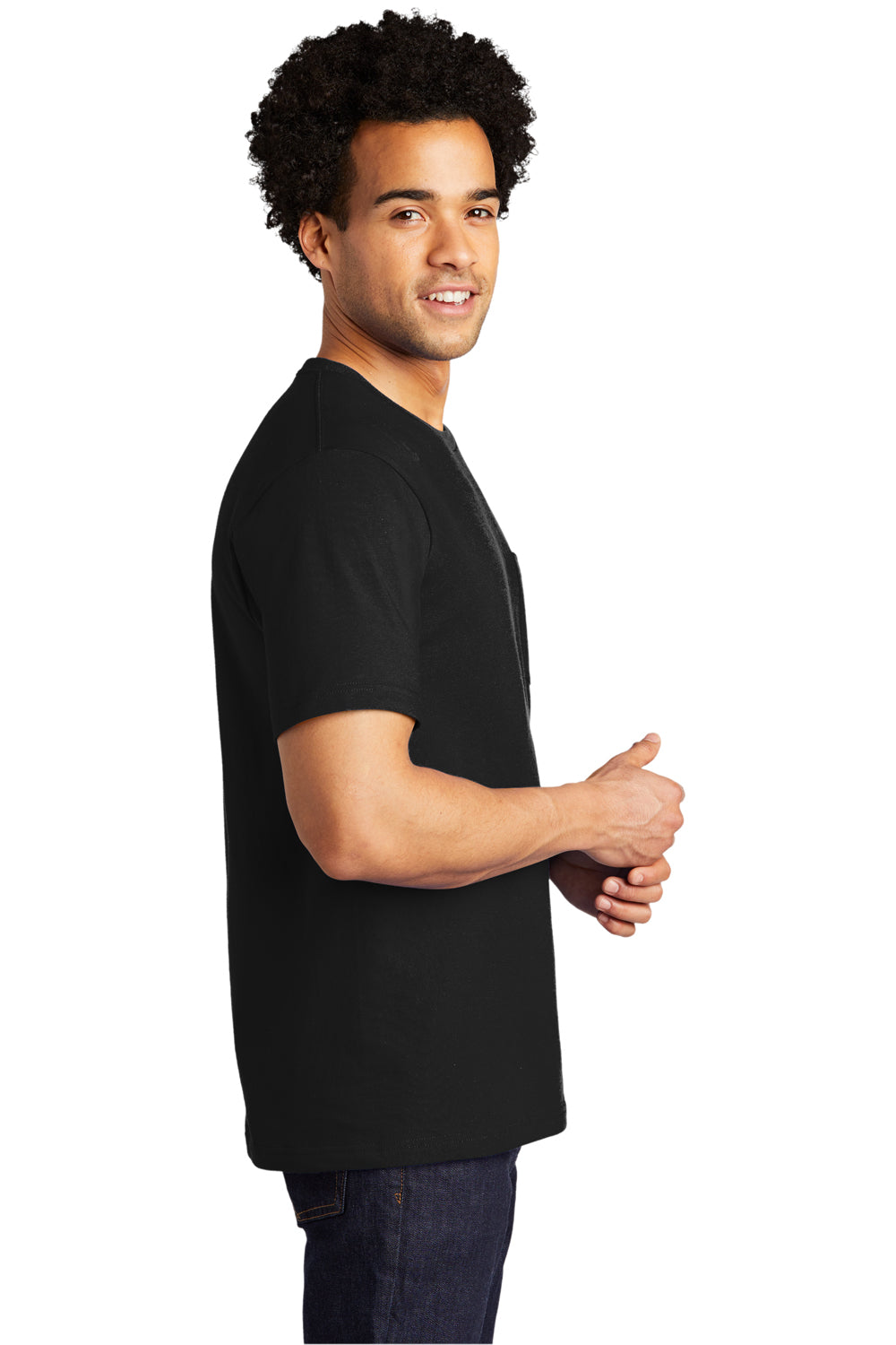 Port & Company PC600P Mens Bouncer Short Sleeve Crewneck T-Shirt w/ Pocket Deep Black Model Side