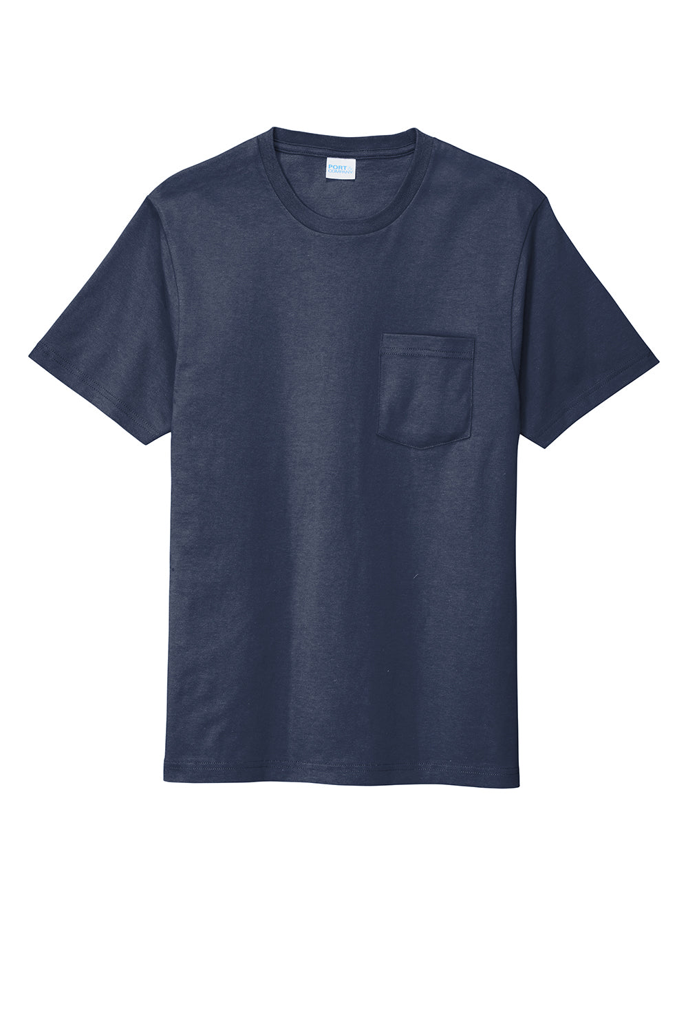 Port & Company PC600P Mens Bouncer Short Sleeve Crewneck T-Shirt w/ Pocket Navy Blue Flat Front