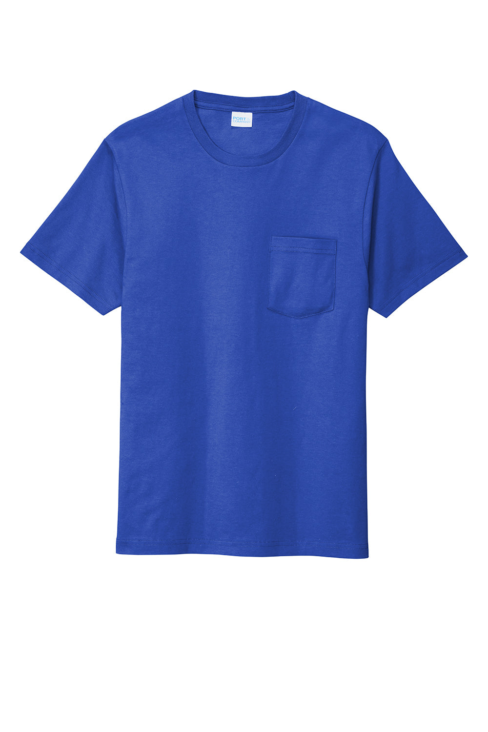 Port & Company PC600P Mens Bouncer Short Sleeve Crewneck T-Shirt w/ Pocket True Royal Blue Flat Front