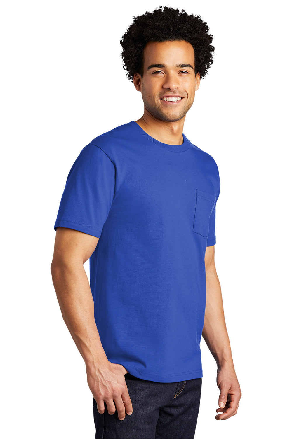 Port & Company PC600P Mens Bouncer Short Sleeve Crewneck T-Shirt w/ Pocket True Royal Blue Model 3q