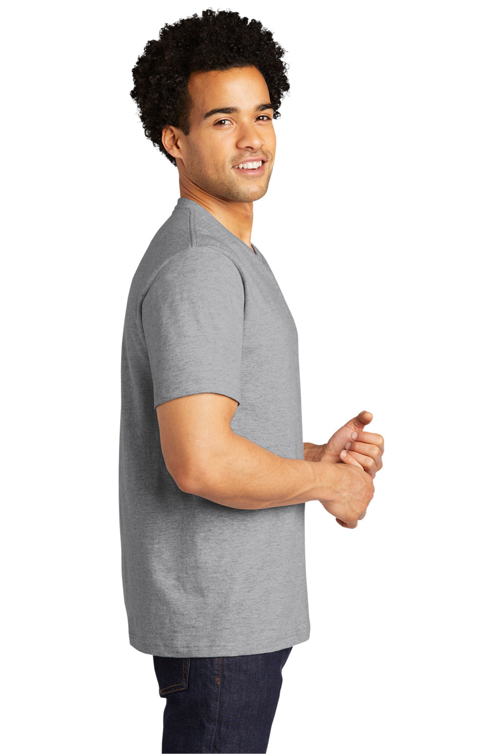 Port & Company PC600 Mens Bouncer Short Sleeve Crewneck T-Shirt Heather Grey Model Side