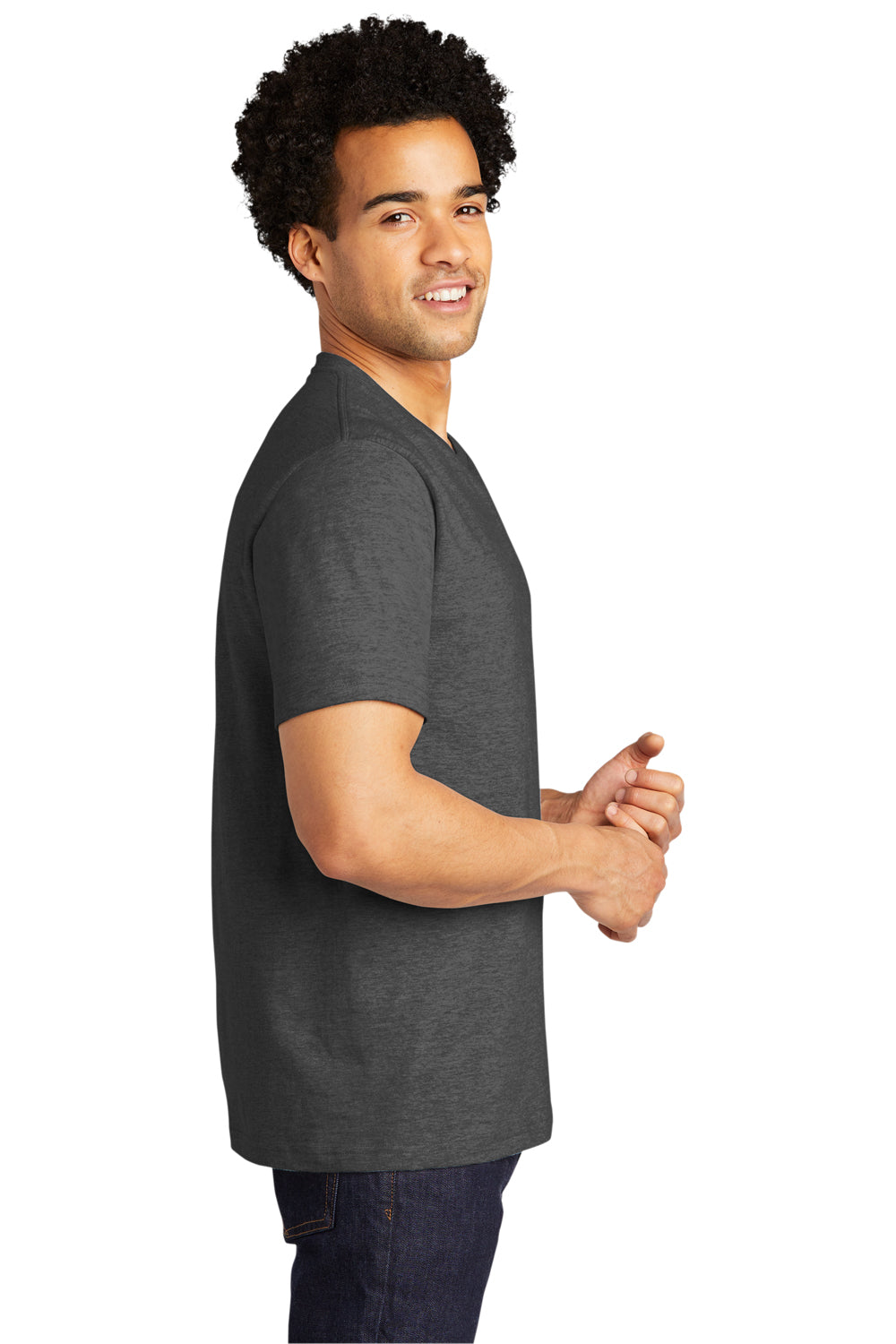 Port & Company PC600 Mens Bouncer Short Sleeve Crewneck T-Shirt Heather Dark Grey Model Side