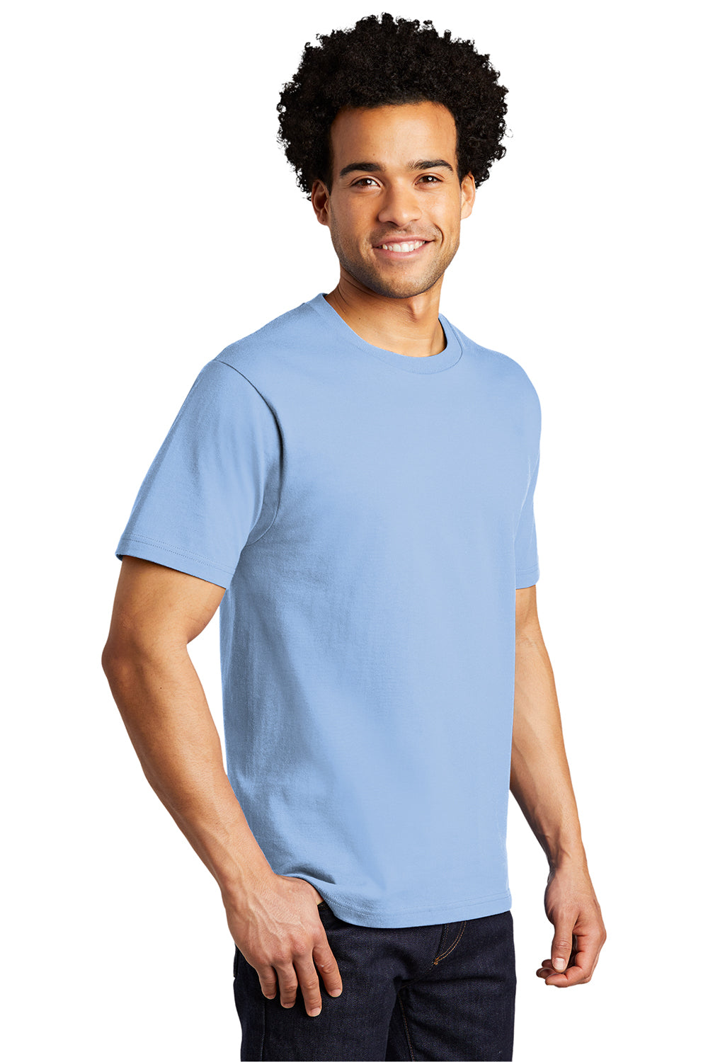 Port & Company PC600 Mens Bouncer Short Sleeve Crewneck T-Shirt Light Blue Model 3q