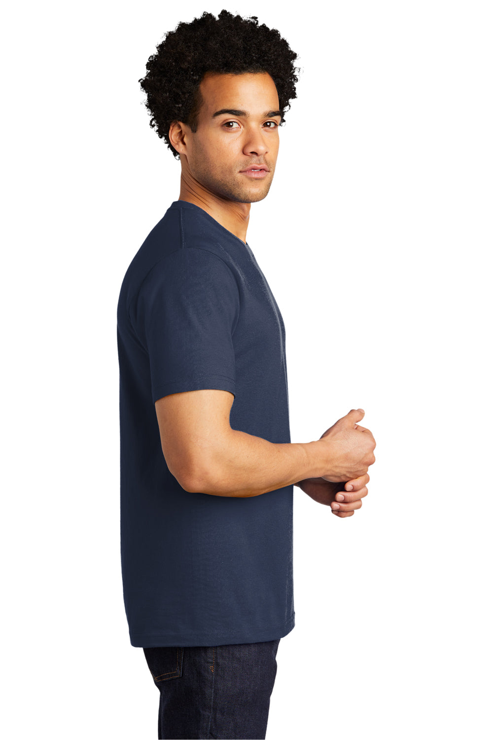 Port & Company PC600 Mens Bouncer Short Sleeve Crewneck T-Shirt Navy Blue Model Side