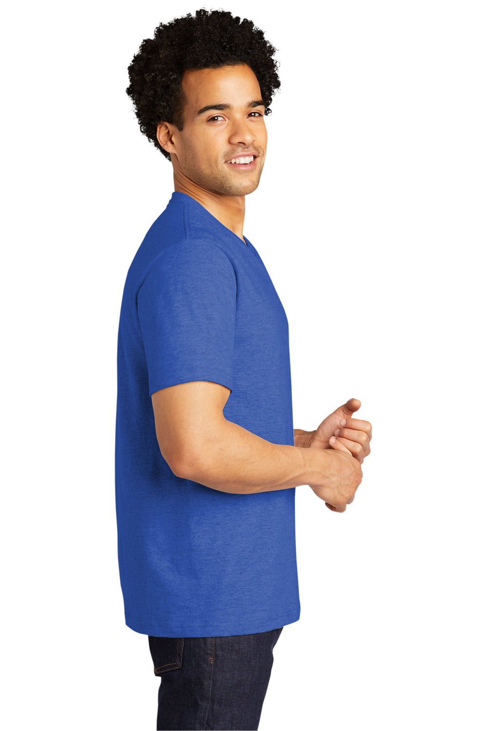 Port & Company PC600 Mens Bouncer Short Sleeve Crewneck T-Shirt Heather True Royal Blue Model Side