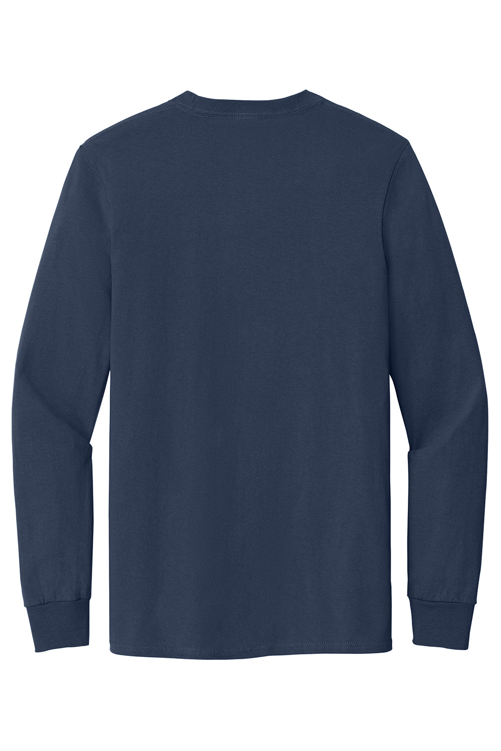 Port & Company PC61LSP/PC61LSPT Mens Essential Long Sleeve Crewneck T-Shirt w/ Pocket Navy Blue Flat Back