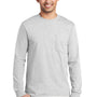 Port & Company Mens Essential Long Sleeve Crewneck T-Shirt w/ Pocket - Ash Grey