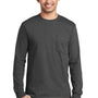 Port & Company Mens Essential Long Sleeve Crewneck T-Shirt w/ Pocket - Charcoal Grey