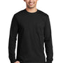 Port & Company Mens Essential Long Sleeve Crewneck T-Shirt w/ Pocket - Jet Black