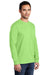 Port & Company PC61LSP/PC61LSPT Mens Essential Long Sleeve Crewneck T-Shirt w/ Pocket Lime Green Model 3q