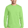 Port & Company Mens Essential Long Sleeve Crewneck T-Shirt w/ Pocket - Lime Green