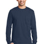 Port & Company Mens Essential Long Sleeve Crewneck T-Shirt w/ Pocket - Navy Blue