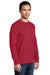 Port & Company PC61LSP/PC61LSPT Mens Essential Long Sleeve Crewneck T-Shirt w/ Pocket Red Model 3q