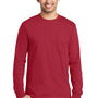 Port & Company Mens Essential Long Sleeve Crewneck T-Shirt w/ Pocket - Red