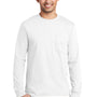 Port & Company Mens Essential Long Sleeve Crewneck T-Shirt w/ Pocket - White