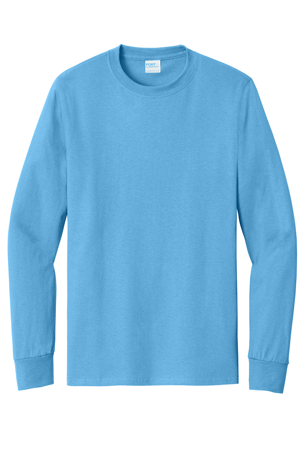 Port & Company PC61LS/PC61LST Mens Essential Long Sleeve Crewneck T-Shirt Aquatic Blue Flat Front