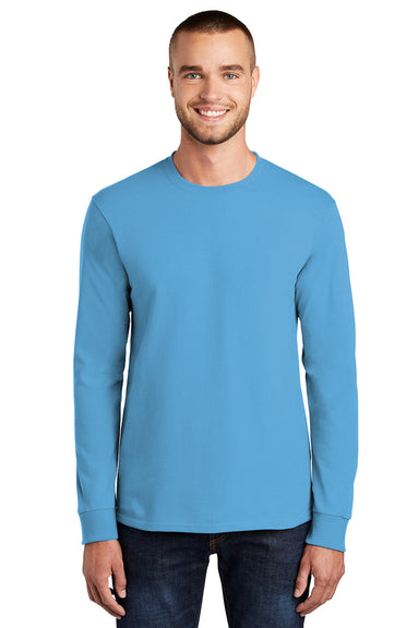 Port & Company PC61LS/PC61LST Mens Essential Long Sleeve Crewneck T-Shirt Aquatic Blue Model Front