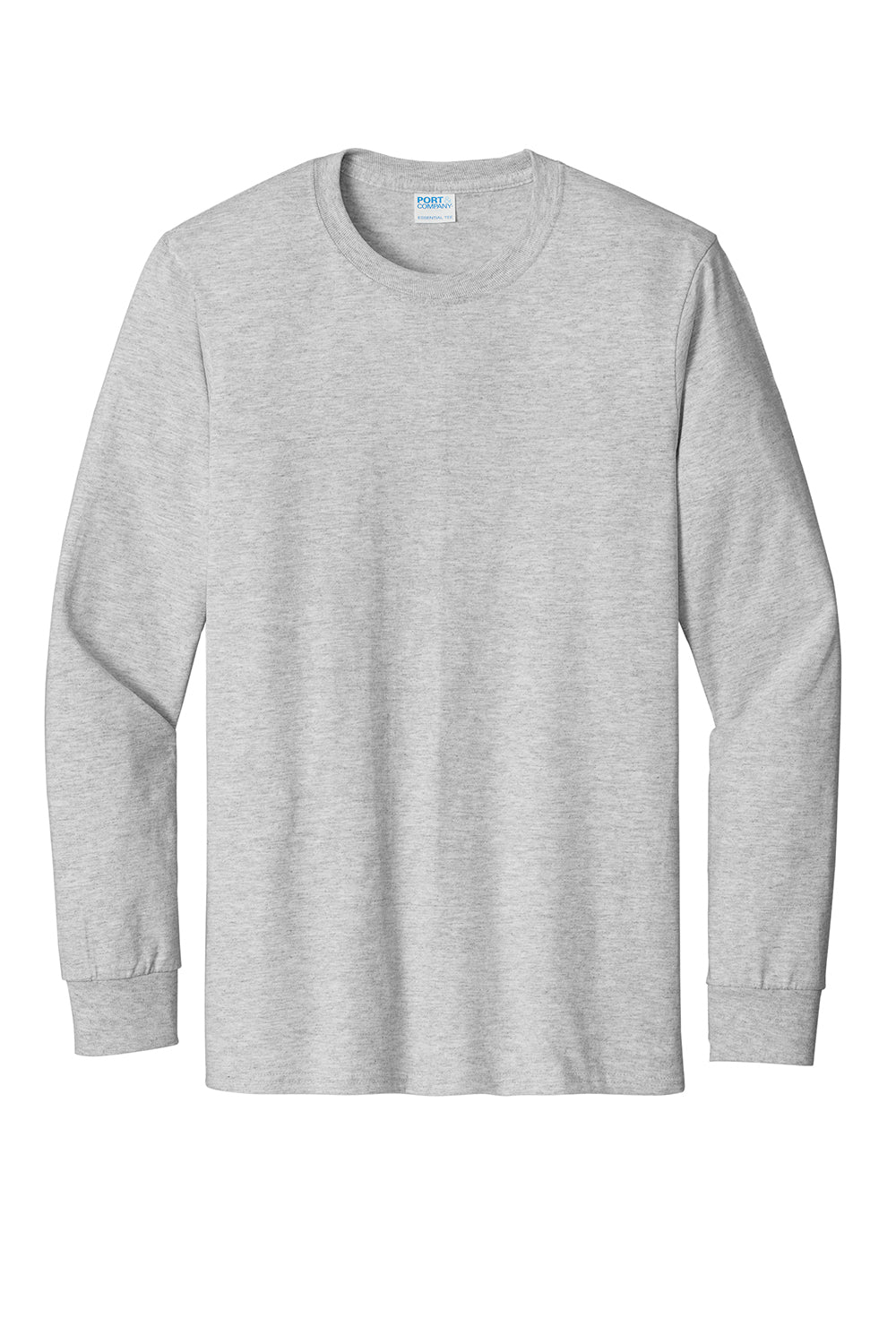 Port & Company PC61LS/PC61LST Mens Essential Long Sleeve Crewneck T-Shirt Ash Grey Flat Front