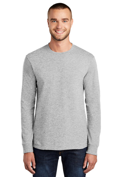 Port & Company PC61LS/PC61LST Mens Essential Long Sleeve Crewneck T-Shirt Ash Grey Model Front