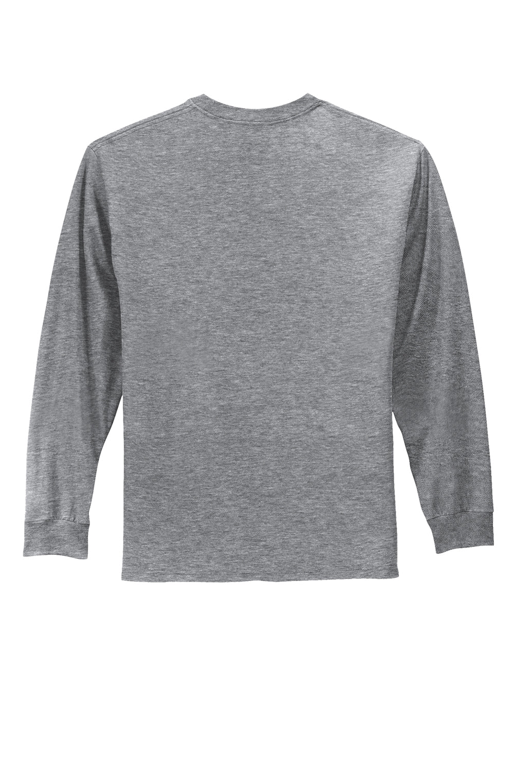 Port & Company PC61LS/PC61LST Mens Essential Long Sleeve Crewneck T-Shirt Heather Grey Flat Back