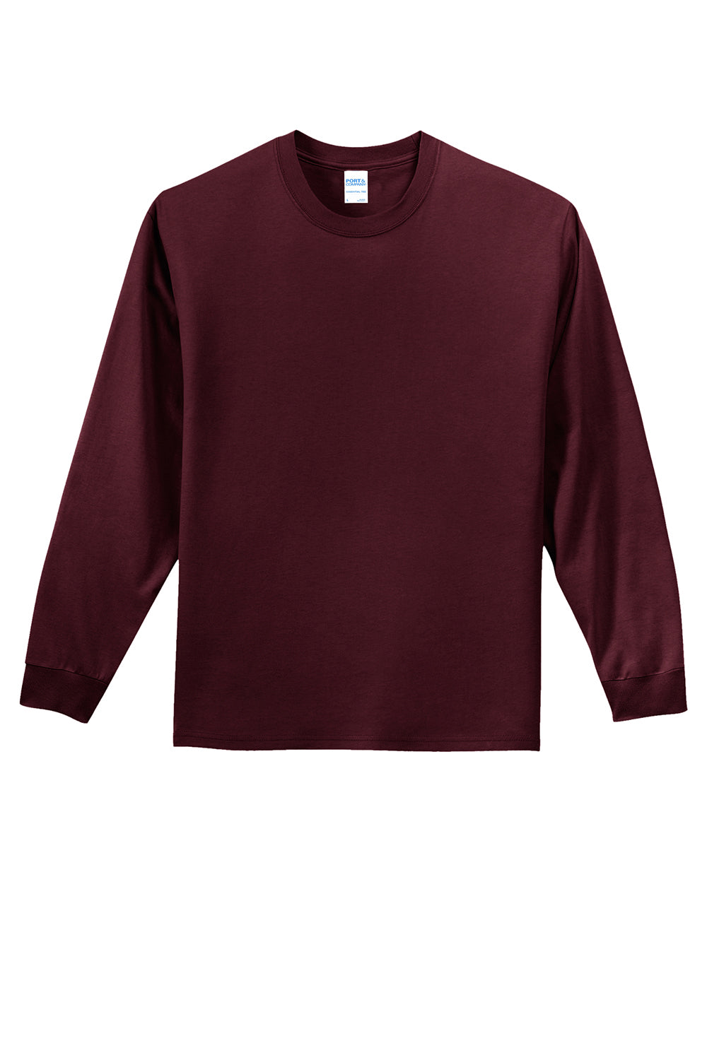 Port & Company PC61LS/PC61LST Mens Essential Long Sleeve Crewneck T-Shirt Athletic Maroon Flat Front