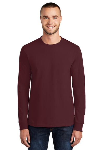 Port & Company PC61LS/PC61LST Mens Essential Long Sleeve Crewneck T-Shirt Athletic Maroon Model Front