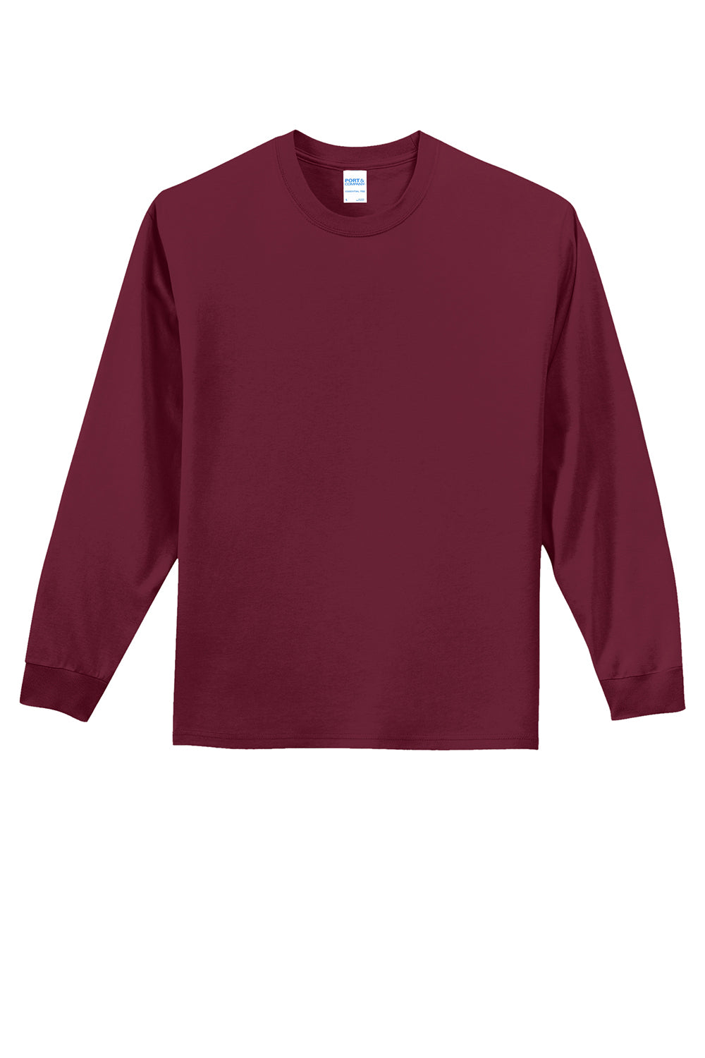 Port & Company PC61LS/PC61LST Mens Essential Long Sleeve Crewneck T-Shirt Cardinal Red Flat Front