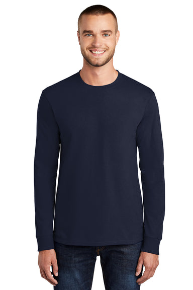 Port & Company PC61LS/PC61LST Mens Essential Long Sleeve Crewneck T-Shirt Deep Navy Blue Model Front