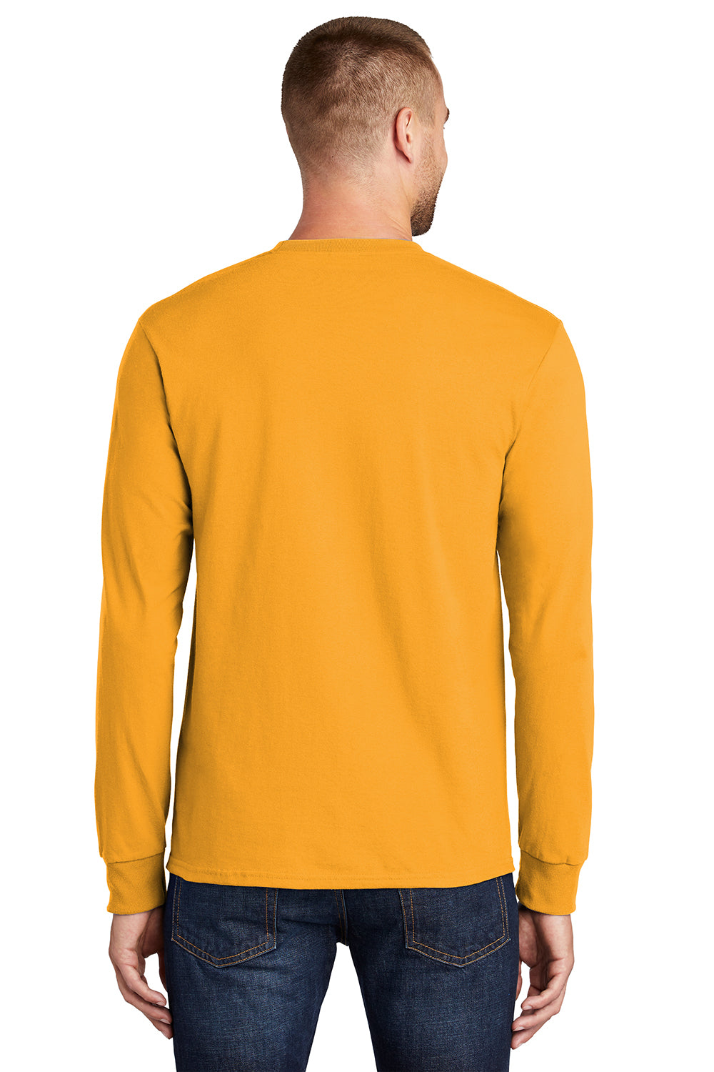 Port & Company PC61LS/PC61LST Mens Essential Long Sleeve Crewneck T-Shirt Gold Model Back